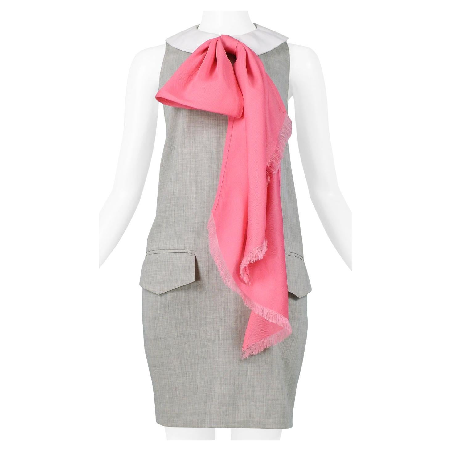 Issac Mizrahi Grey Dress With Pink Bow 1991 For Sale