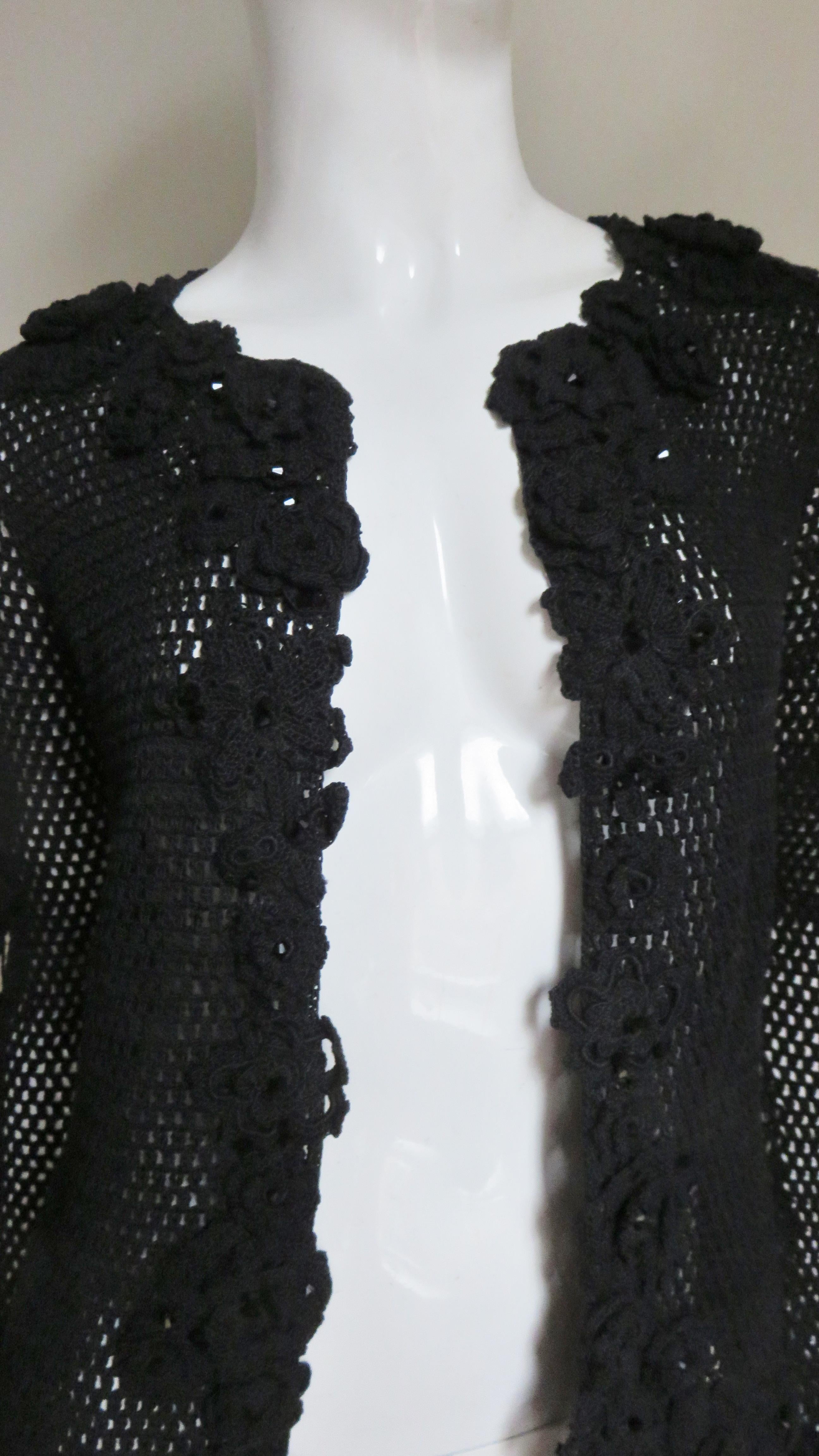 Issac Mizrahi New Crochet Cardigan with Appliques and Bead Trim 1990s For Sale 1