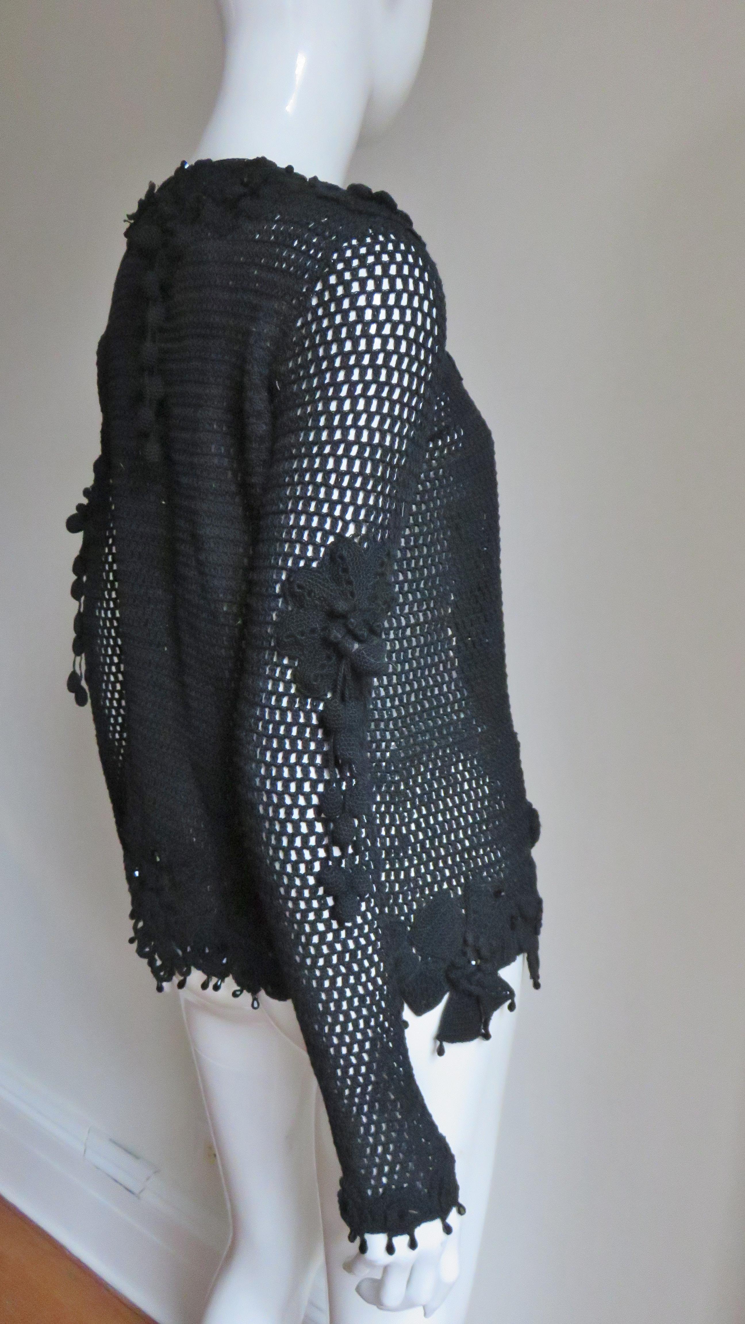 Issac Mizrahi New Crochet Cardigan with Appliques and Bead Trim 1990s For Sale 4