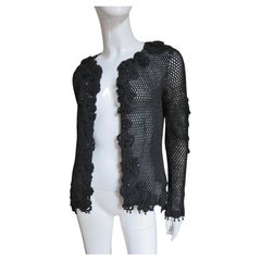 Issac Mizrahi New Cardigan all'uncinetto con applicazioni e perline 1990s