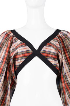 Issac Mizrahi Red Plaid Crop Party Top