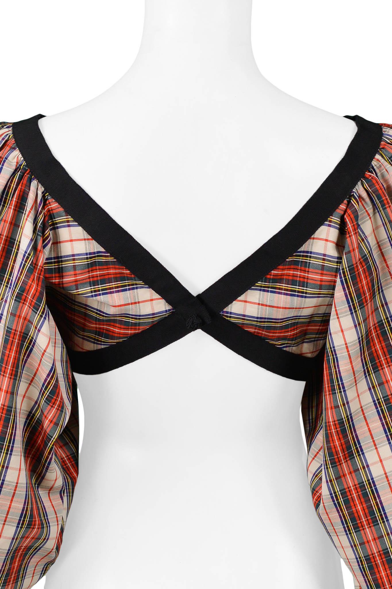 Gray Issac Mizrahi Red Plaid Crop Party Top For Sale