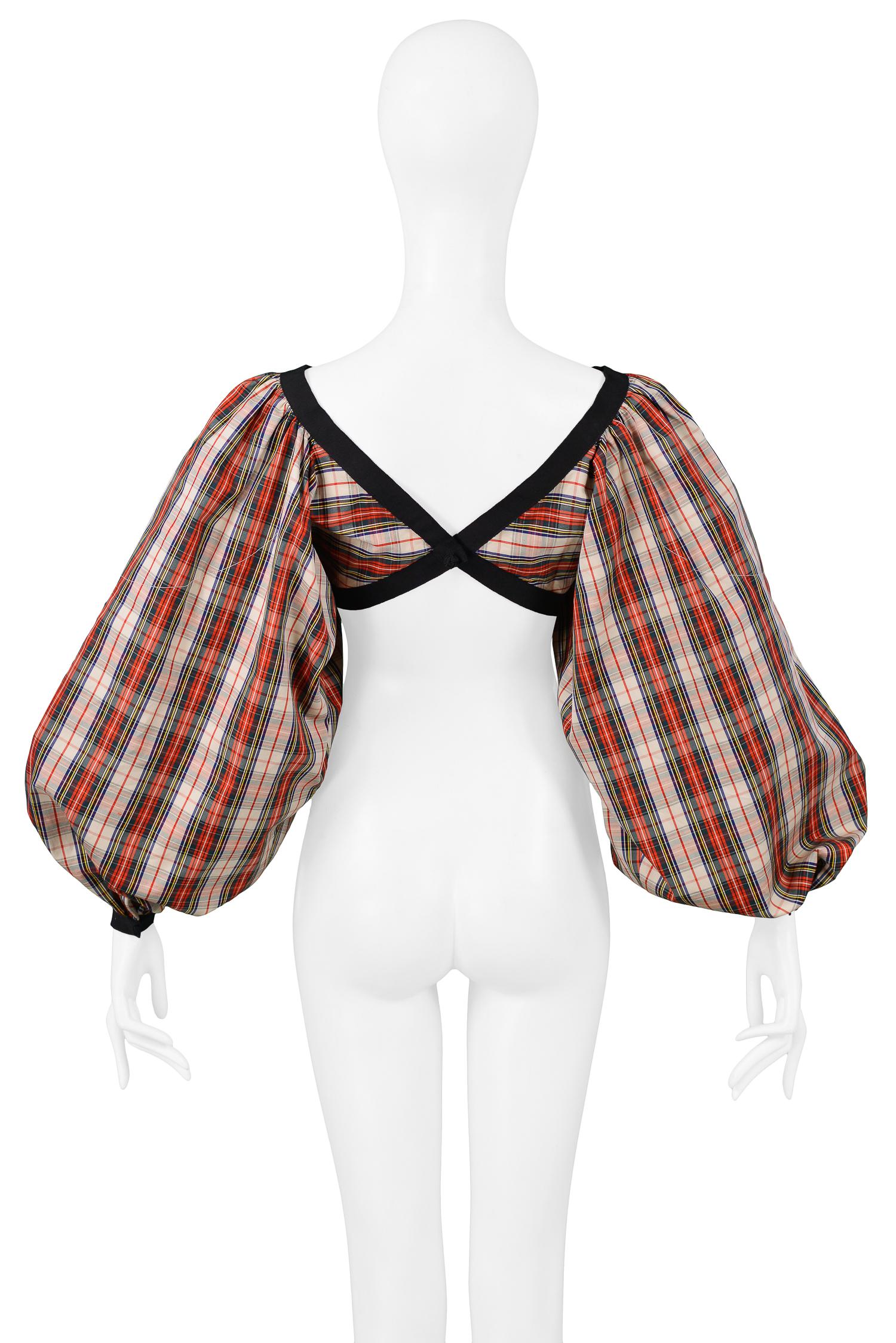 Issac Mizrahi Red Plaid Crop Party Top In Excellent Condition For Sale In Los Angeles, CA