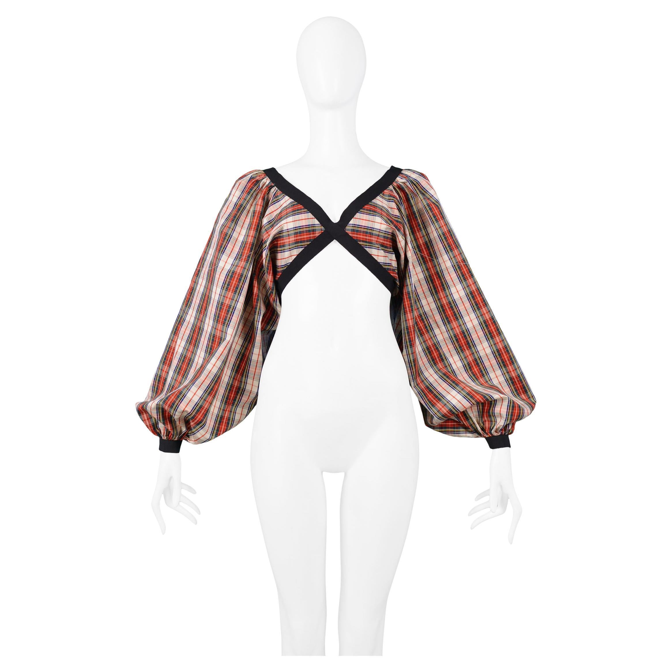 Issac Mizrahi Red Plaid Crop Party Top For Sale