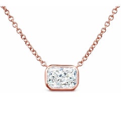 Issac Nussbaum 1.01 Carat Rectangular Cut Diamond Rose Gold Pendant Necklace