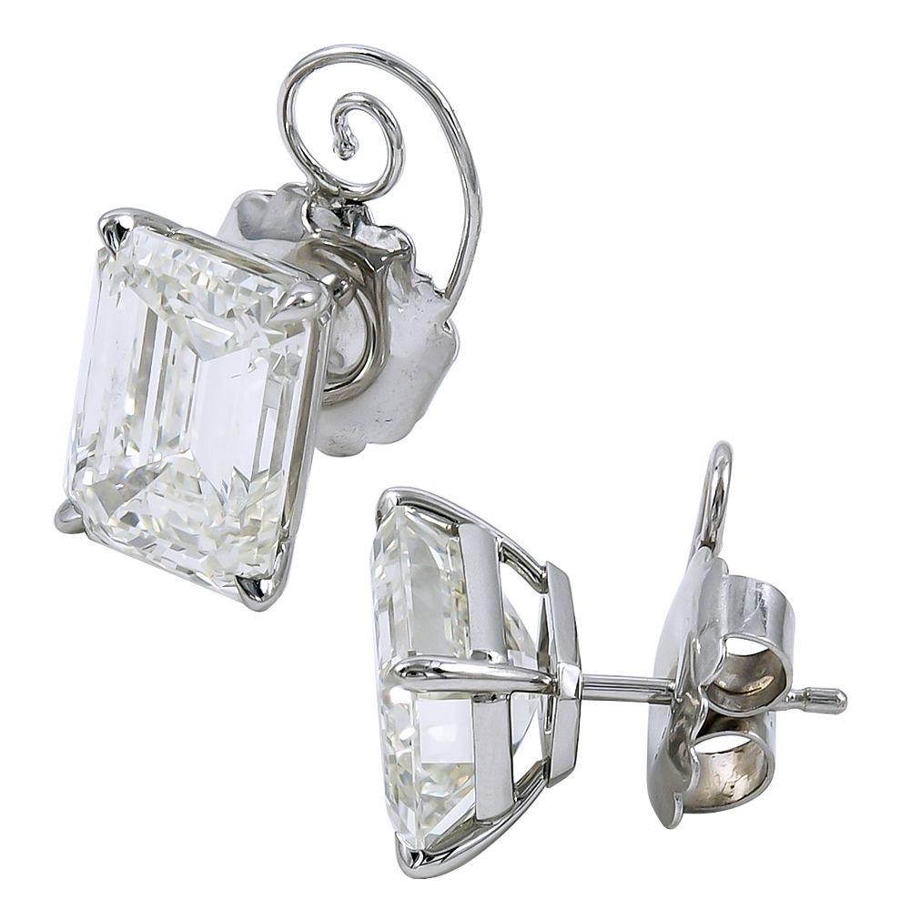 Sophisticated elegance with an edge.
These extraordinary gems weight in at over 5 carats each! for a total combined  carat weight of 10.25 
Emerald cut diamonds of this quality are rare, a perfectly matched pair of this size is truly a collectors
