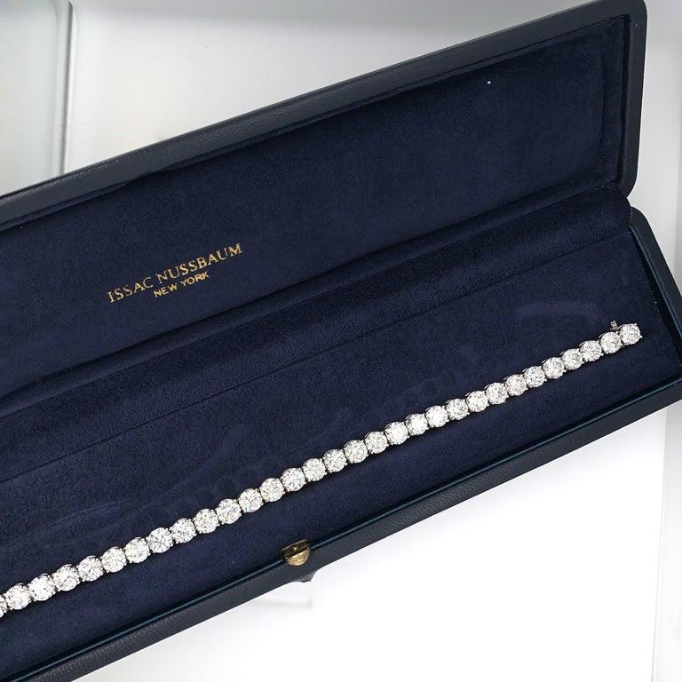 Modern Issac Nussbaum 12.18 Carat White Gold Tennis Bracelet For Sale