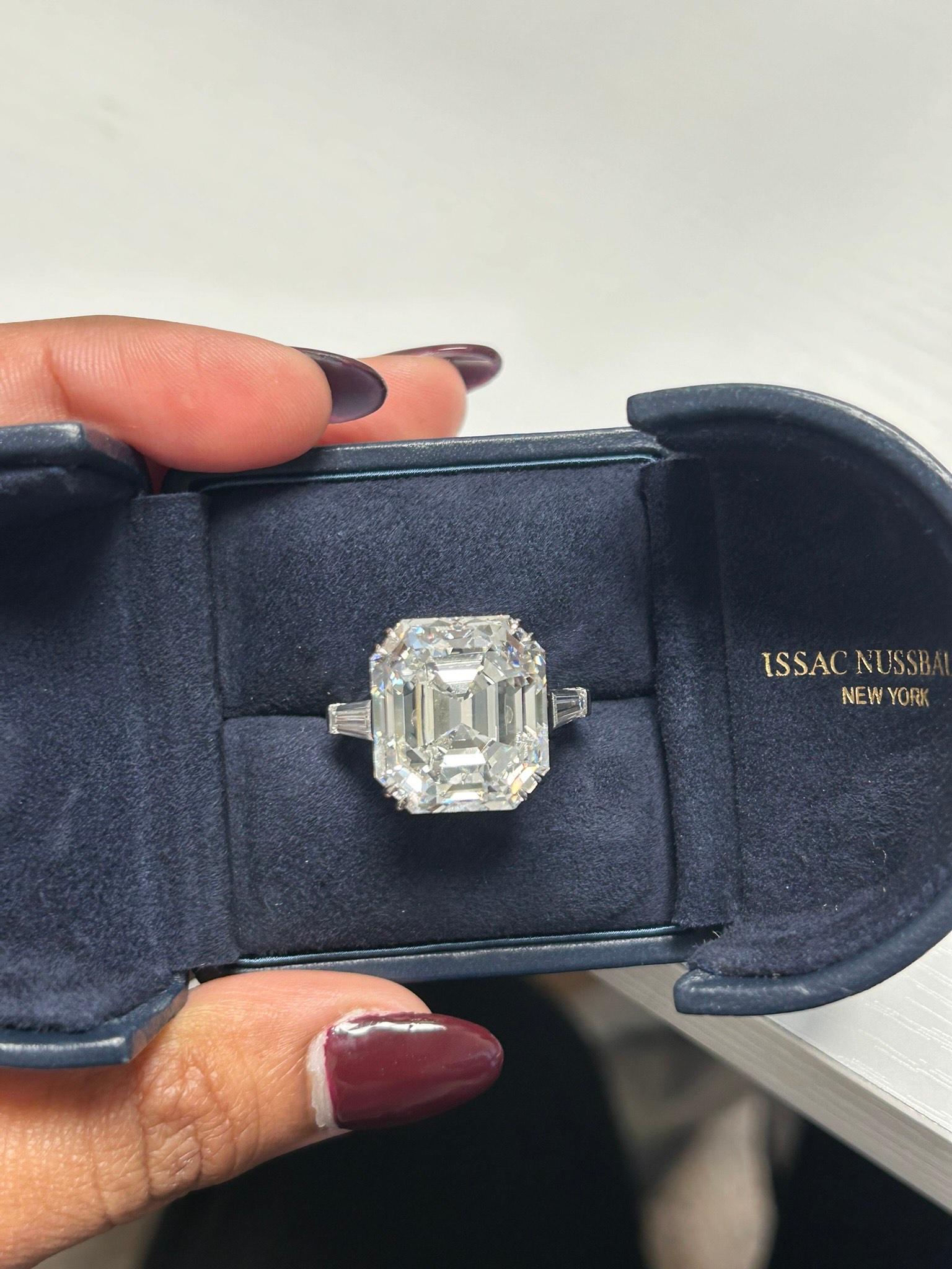 Modern Issac Nussbaum 18K GIA Certified 27 Carat Asscher Cut Diamond Engagement Ring For Sale