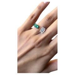 Issac Nussbaum Bague en or rose 18 carats avec émeraude et radiant