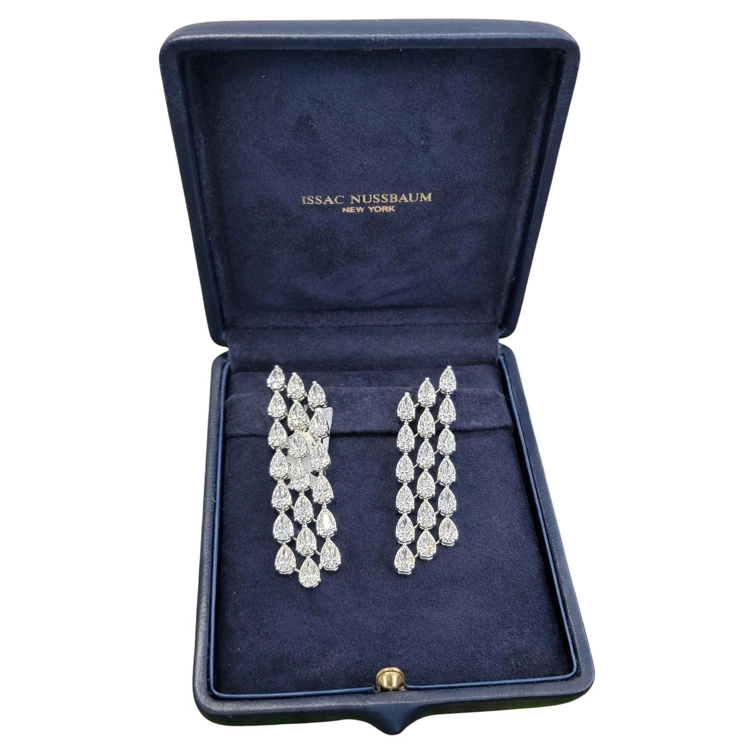 Issac Nussbaum 18K White Gold 14.68ct Pear-Cut Diamond Earrings