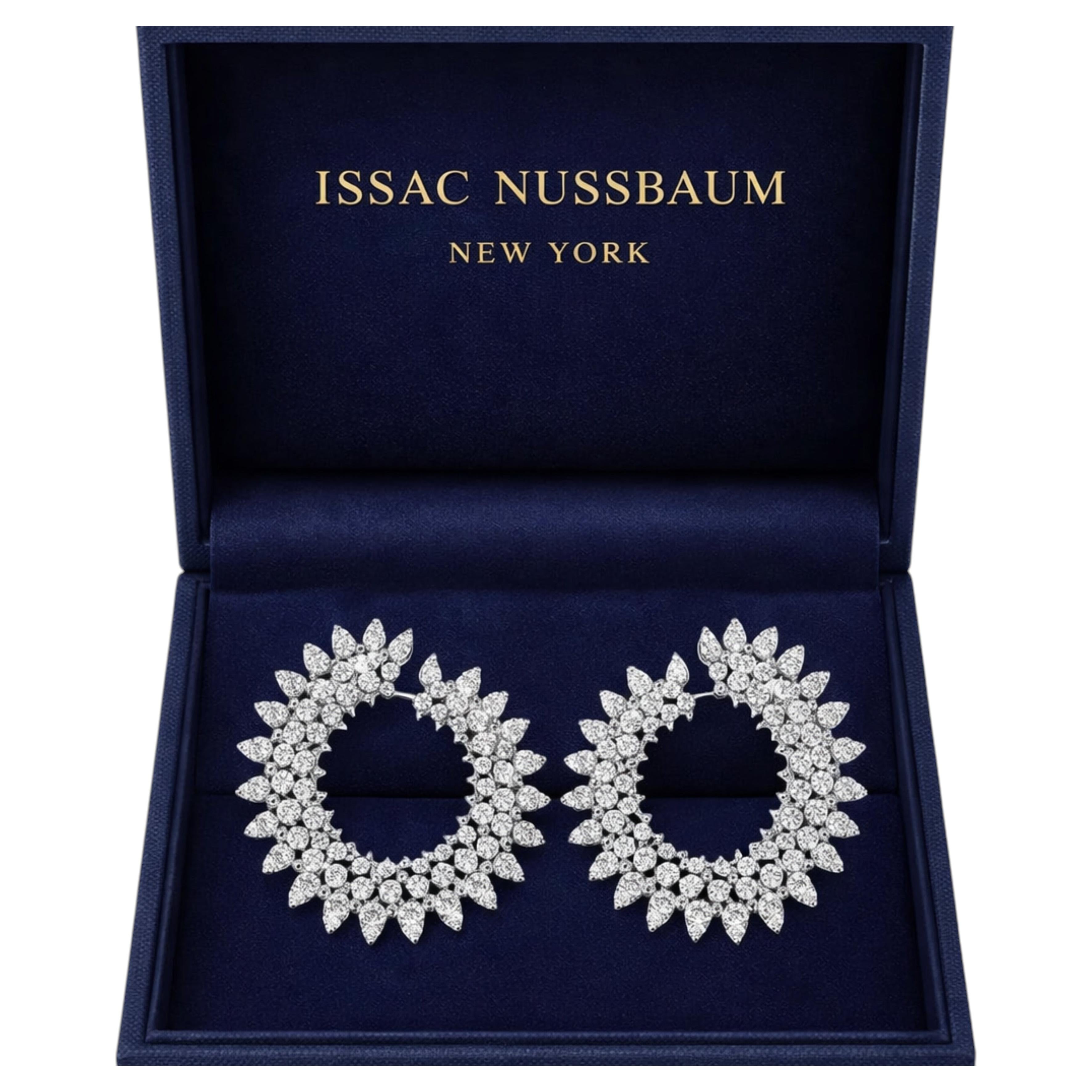 Issac Nussbaum 18K White Gold 15.00 Carat Crescent Diamond Earrings