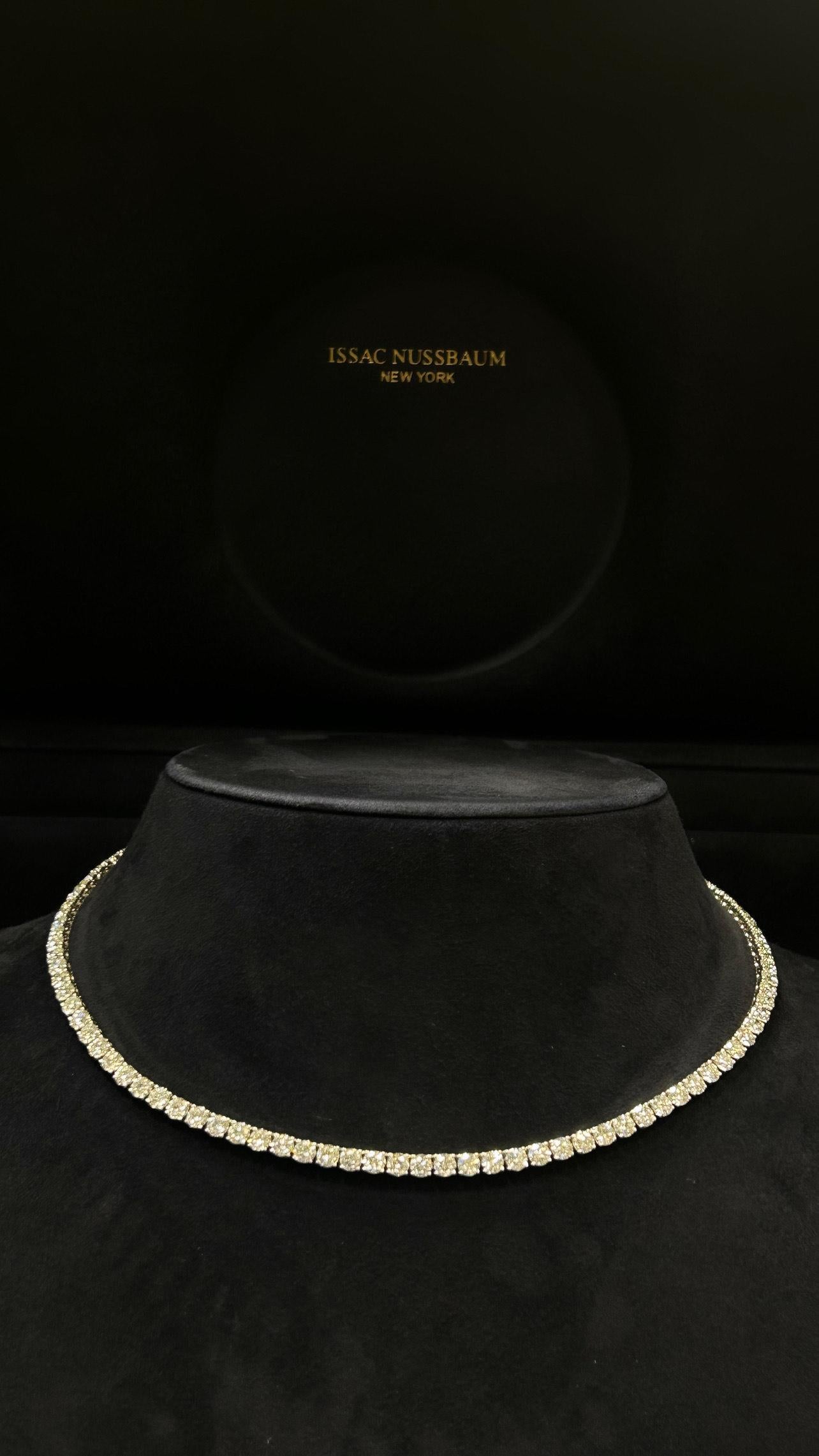 Moderne Collier de tennis en or blanc 18 carats Issac Nussbaum avec diamants ronds de 19,62 carats en vente