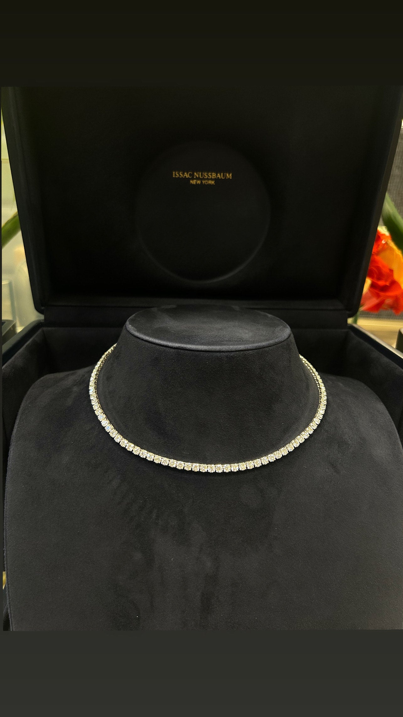 Issac Nussbaum 18K White Gold 19.62 Carat Round Diamond Tennis Necklace