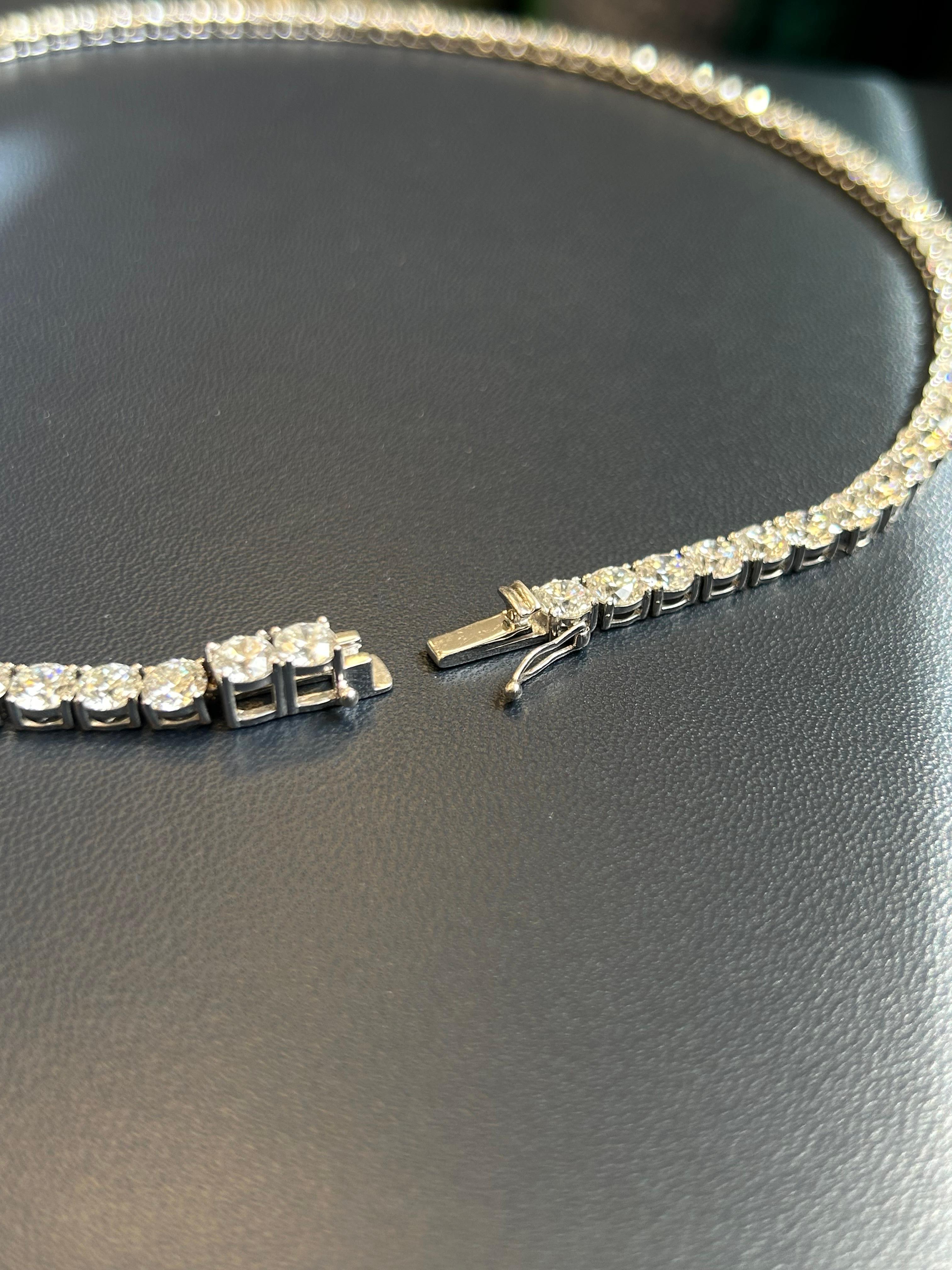 Round Cut Issac Nussbaum 18K White Gold 40.87 Carat Round Diamond Tennis Necklace For Sale