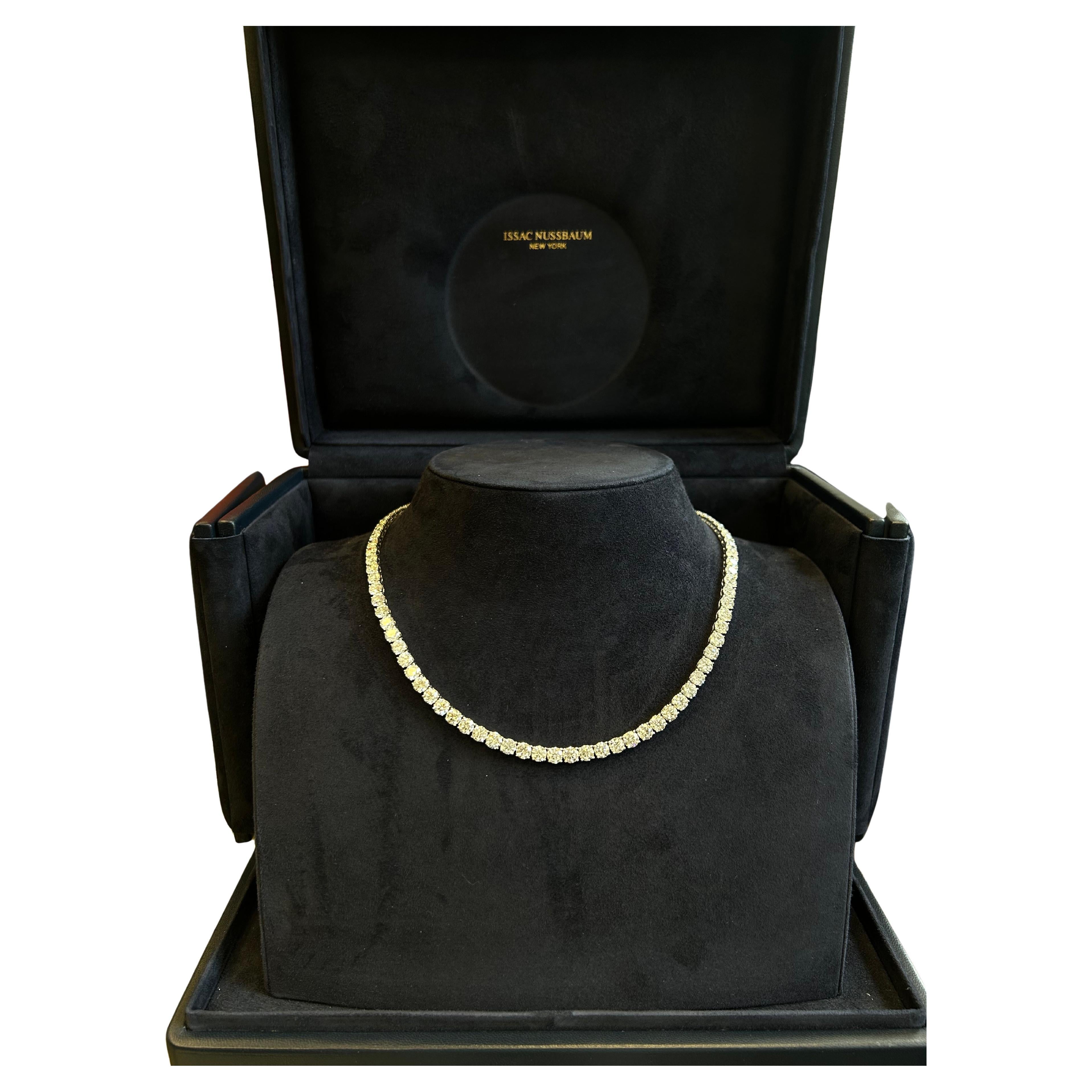 Issac Nussbaum 18K White Gold 40.87 Carat Round Diamond Tennis Necklace