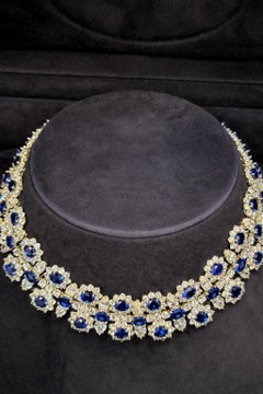 Issac Nussbaum 18K White Gold 82.59 Carat Sapphire and Diamond Necklace