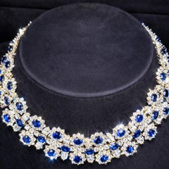 Issac Nussbaum 18K White Gold 82.59 Carat Sapphire and Diamond Necklace