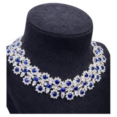 Issac Nussbaum 18K White Gold 82.59 Carat Sapphire and Diamond Necklace