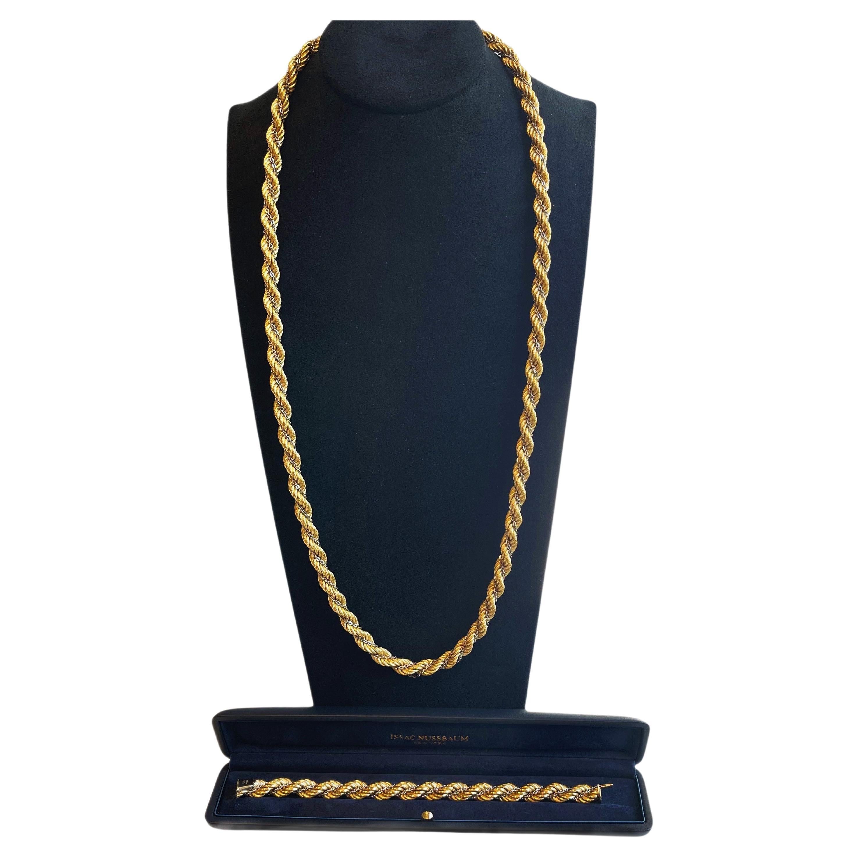 Issac Nussbaum 18k Yellow Gold Necklace and Bracelet For Sale