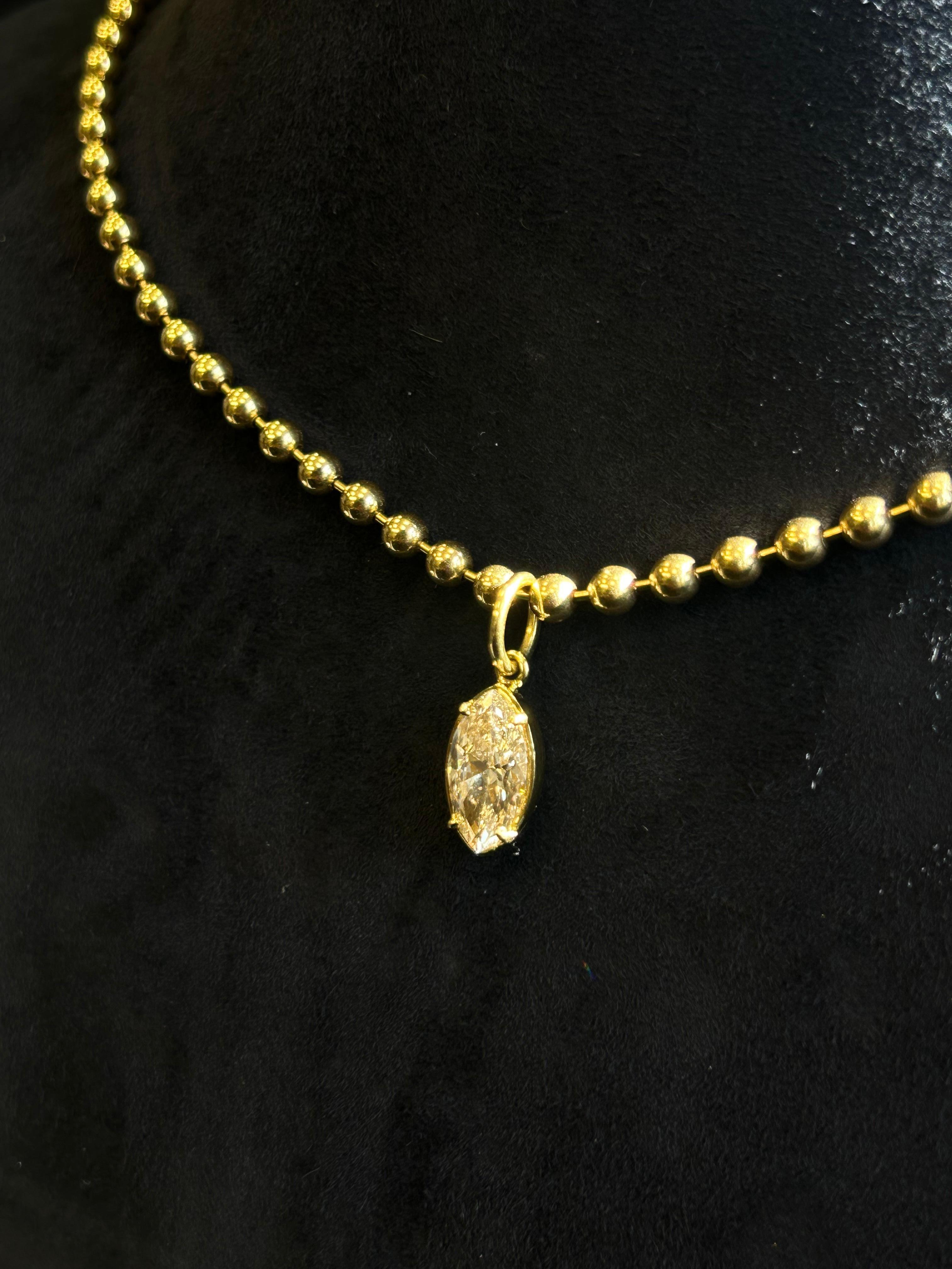 Modern Issac Nussbaum 18K YG 2.75 Carat Marquise Diamond Beaded Necklace For Sale