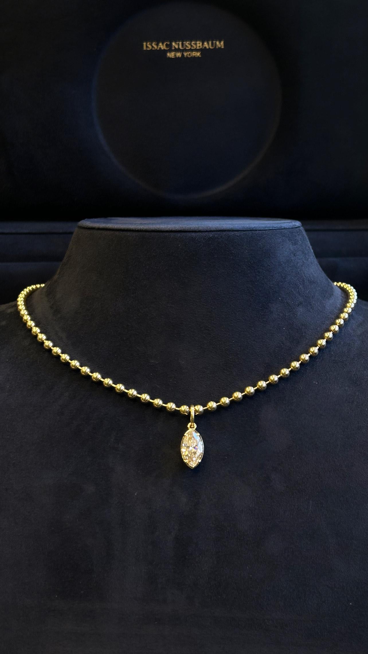 Marquise Cut Issac Nussbaum 18K YG 2.75 Carat Marquise Diamond Beaded Necklace For Sale