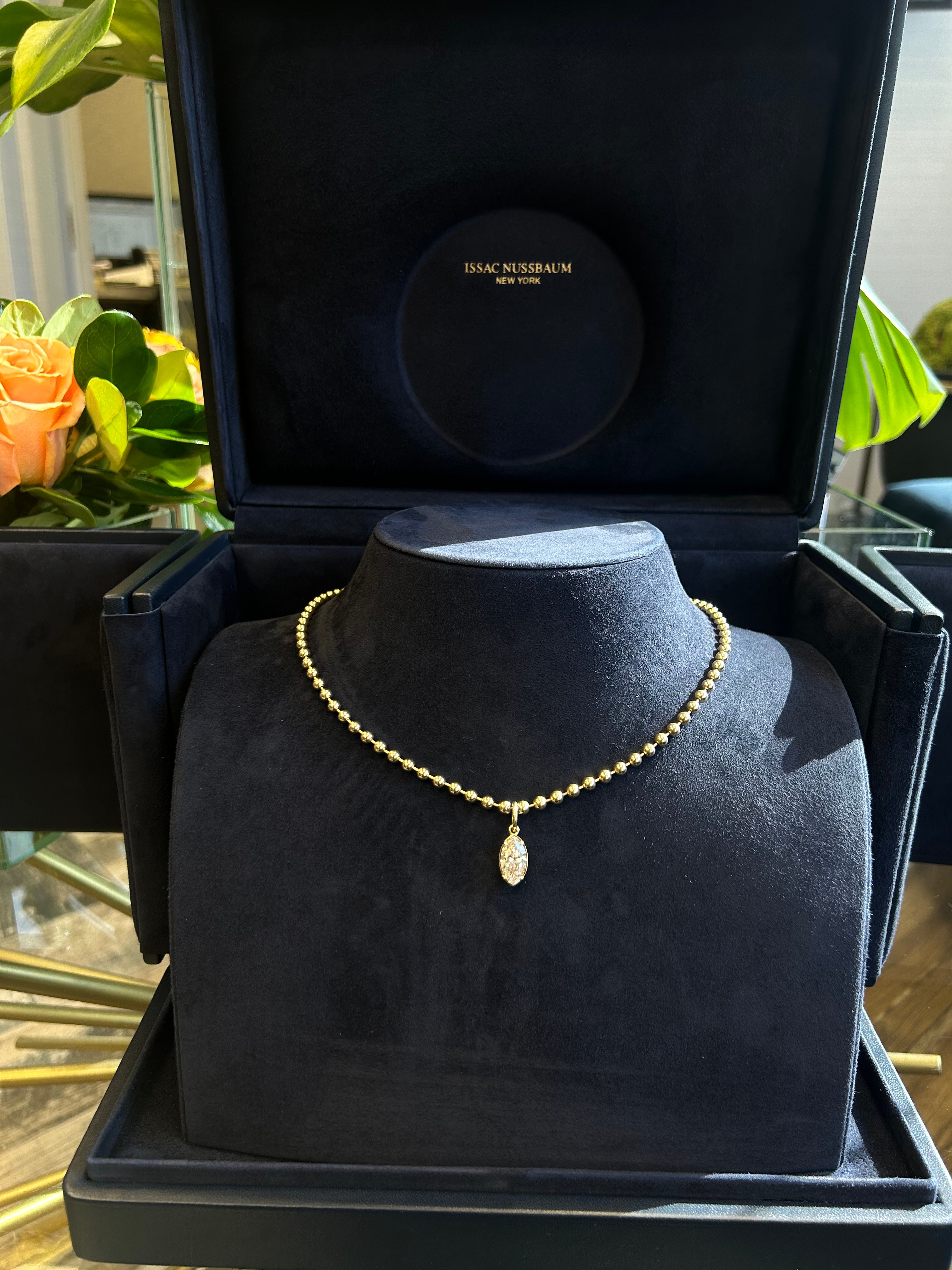 Issac Nussbaum 18K YG 2.75 Carat Marquise Diamond Beaded Necklace For Sale