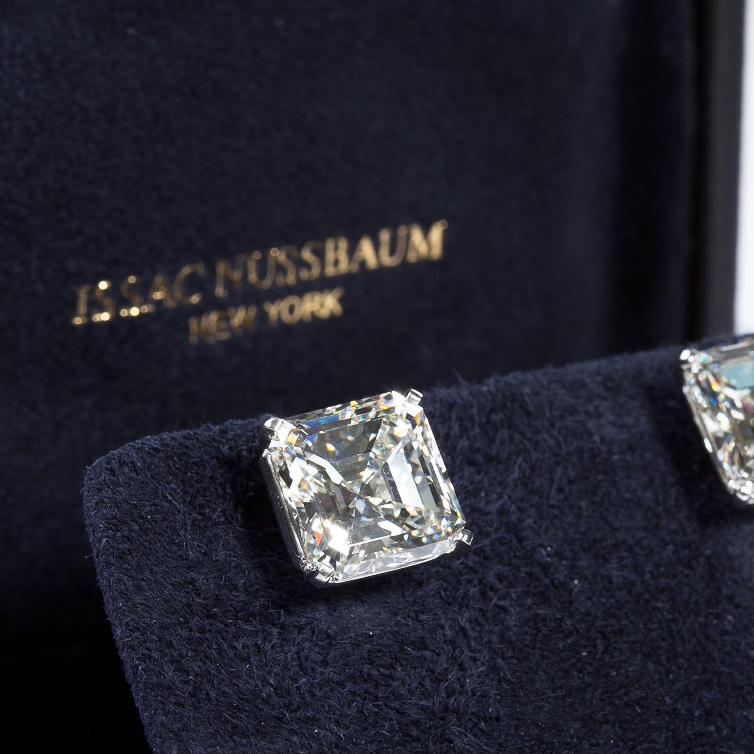 Issac Nussbaum GIA Certified 11.53 Carat Asscher Cut Diamond Stud Earrings 2