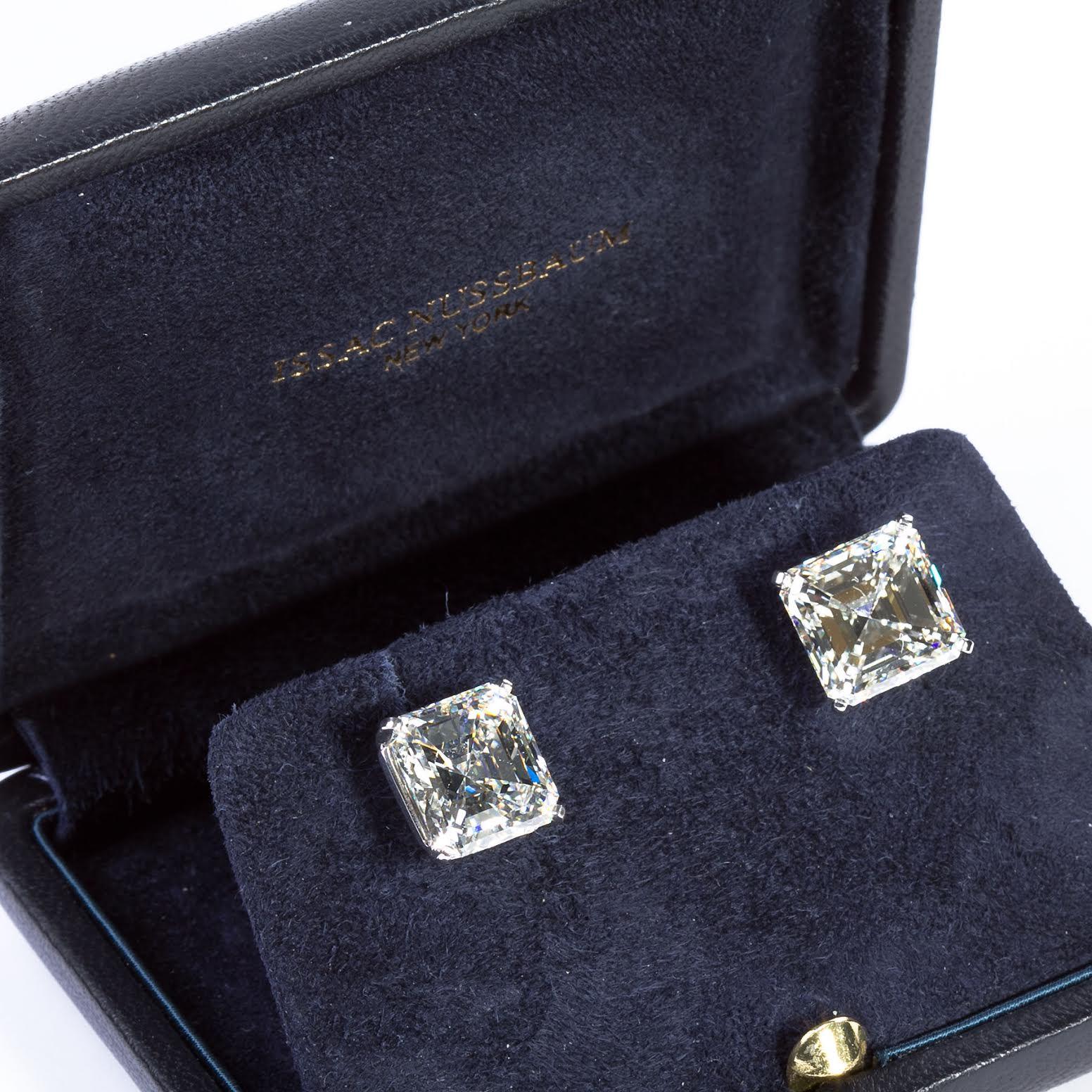 Issac Nussbaum GIA Certified 11.53 Carat Asscher Cut Diamond Stud Earrings 3