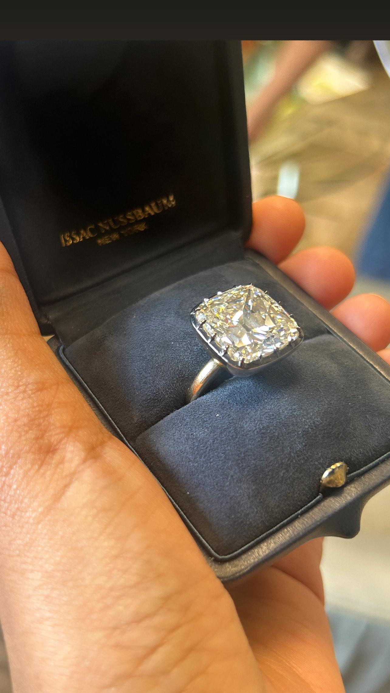 Modern Issac Nussbaum GIA Certified 16.30 Carat 18K Black & YG Antique Cushion Ring For Sale