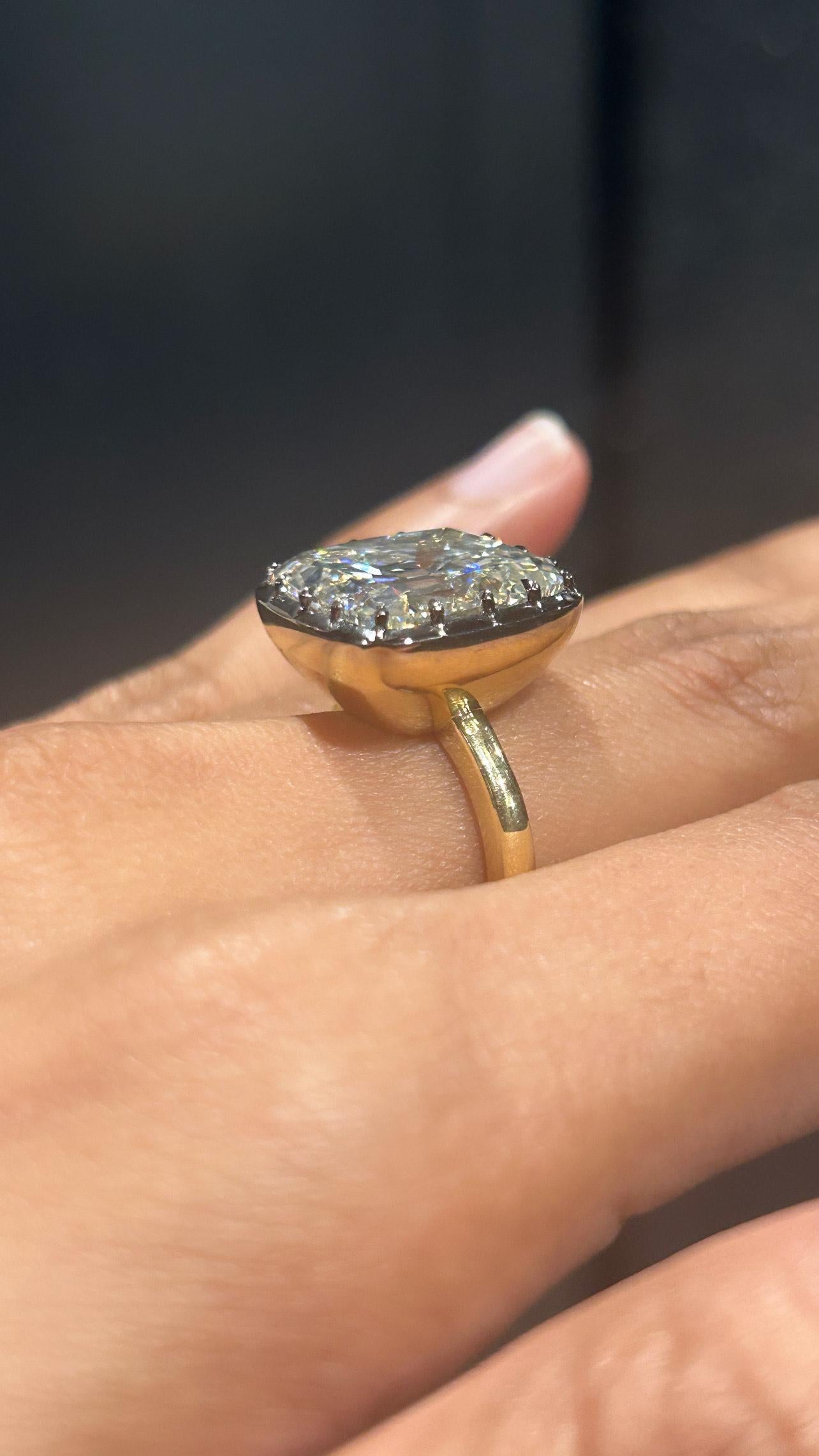Issac Nussbaum GIA Certified 16.30 Carat 18K Black & YG Antique Cushion Ring In New Condition For Sale In New York, NY