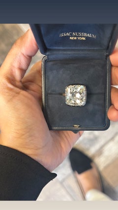 Issac Nussbaum GIA Certificado 16,30 Quilates 18K Negro y YG Anillo Cojín Antiguo