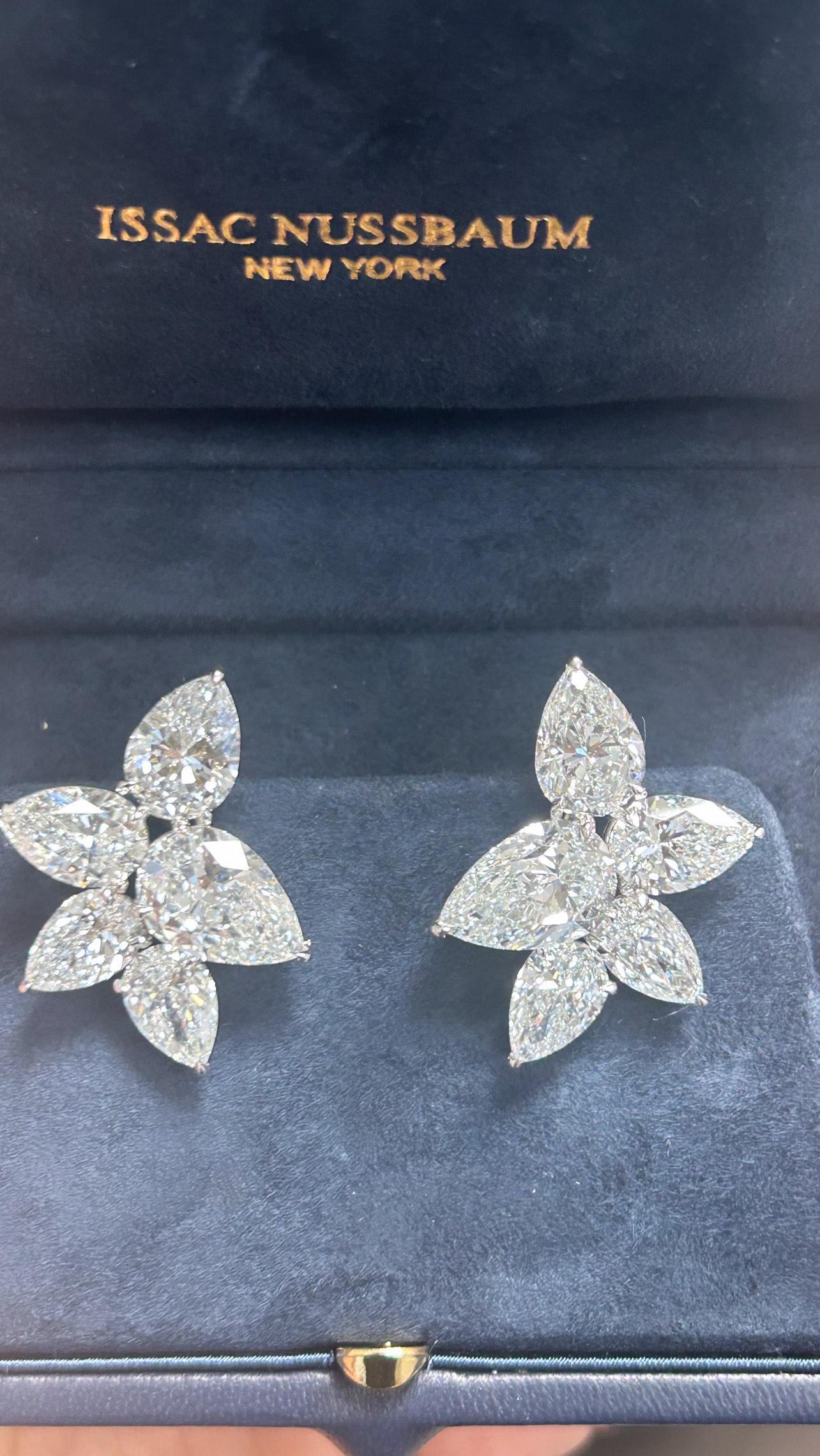 Introducing our exquisite GIA Certified 16.38 carat total weight Platinum  Pear Diamond Cluster Earrings,  each diamond have different carat weight (3.01, 2.58, 2.00, 1.75, 1.50, 1.50, 1.01, 1.01, 1.01, 1.01) D-E color with VVS-SI2 (clarity). Each