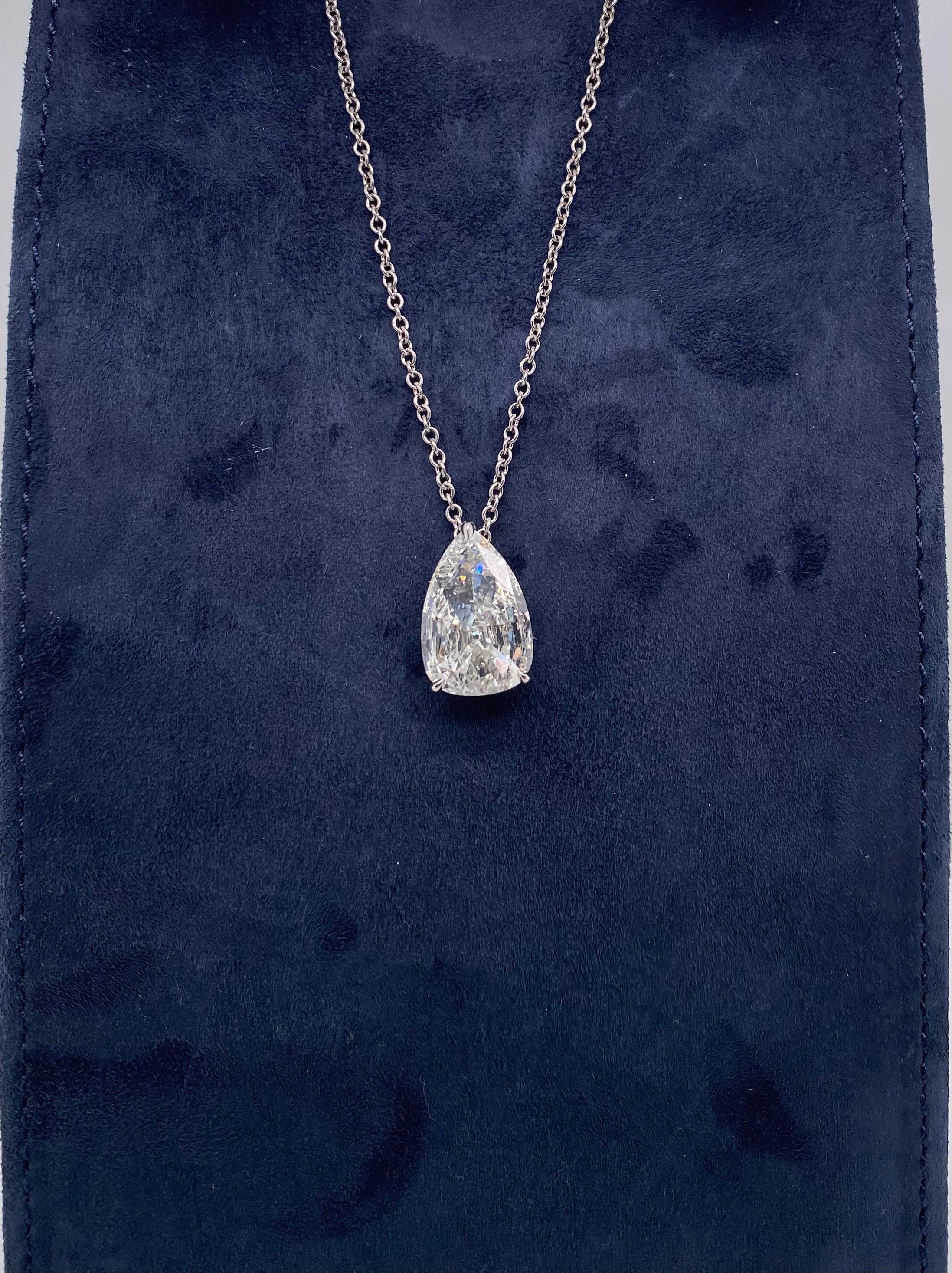 Pear Cut Issac Nussbaum GIA Certified 3.82 Carat Pear Shape Diamond Pendant Necklace For Sale