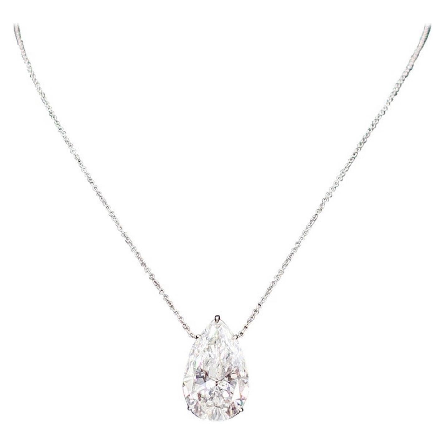 Issac Nussbaum GIA Certified 3.82 Carat Pear Shape Diamond Pendant Necklace For Sale