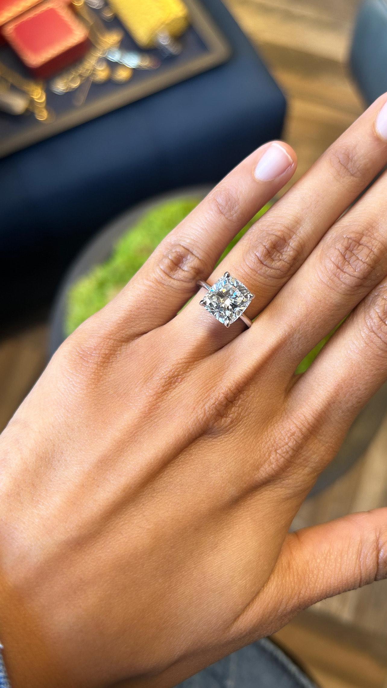 Modern Issac Nussbaum GIA Certified 5.02 Carat Cushion Diamond Engagement Ring For Sale