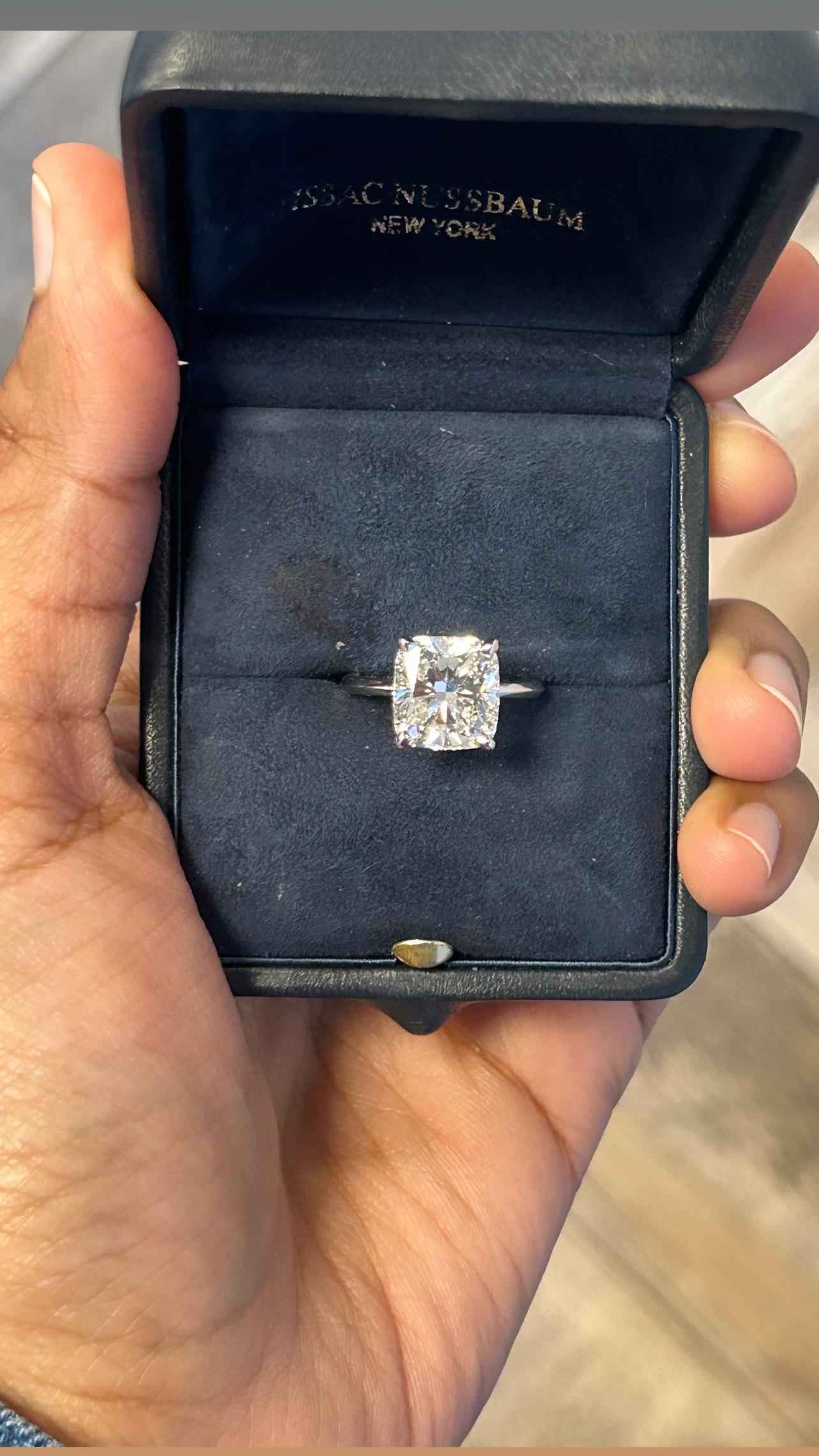 Cushion Cut Issac Nussbaum GIA Certified 5.02 Carat Cushion Diamond Engagement Ring For Sale