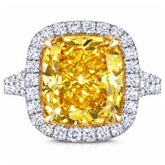 Issac Nussbaum GIA Certified 5.05 Carat Natural Vivid Yellow Cushion Cut Ring