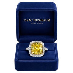 Issac Nussbaum GIA Certified 5.05 Carat Natural Vivid Yellow Cushion Cut Ring
