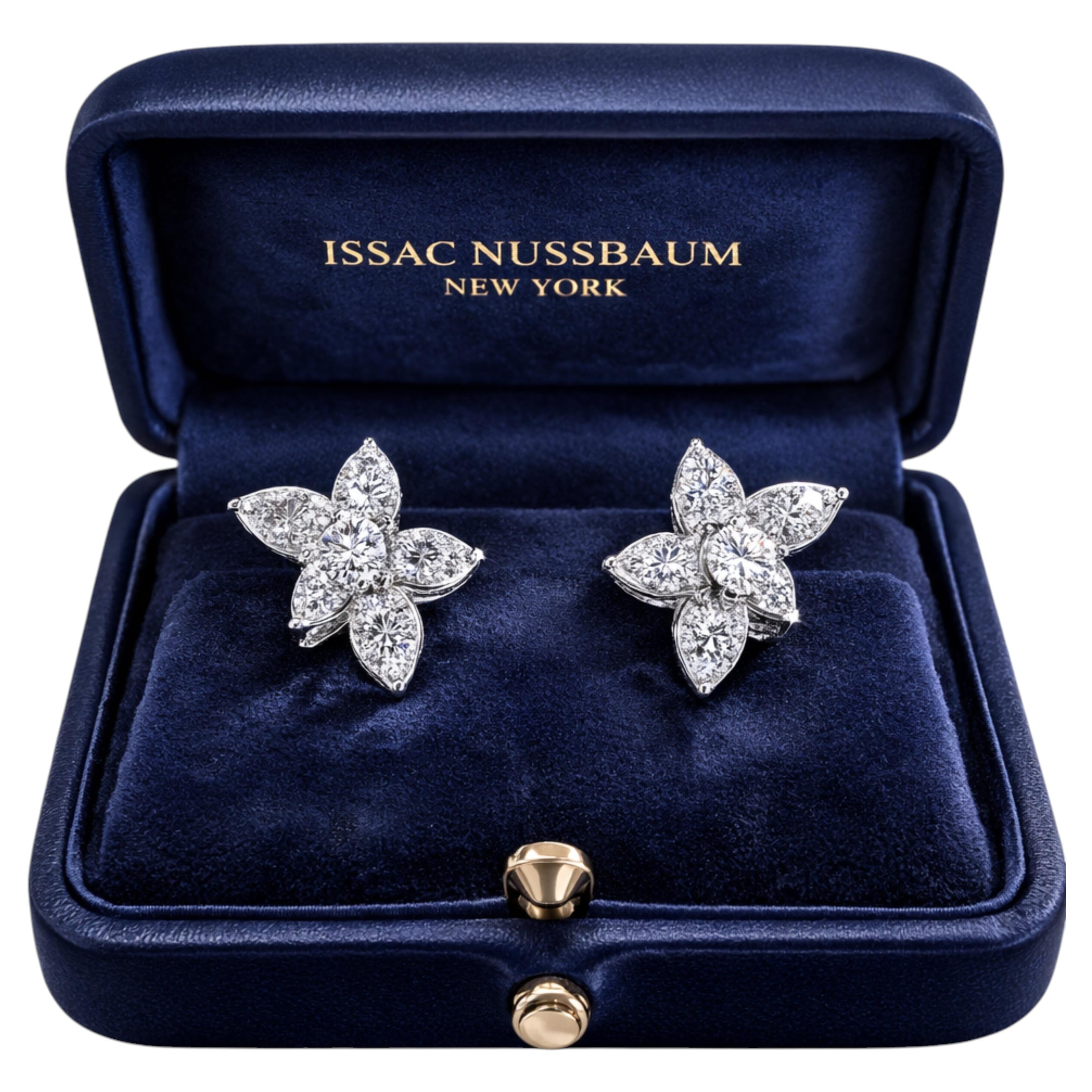 Issac Nussbaum GIA Certified Diamond Cluster Earrings