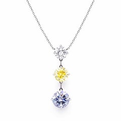 Issac Nussbaum GIA Certified Natural Colored 3 Stone Drop Diamond Necklace