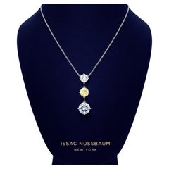 Issac Nussbaum GIA Certified Natural Colored 3 Stone Drop Diamond Necklace