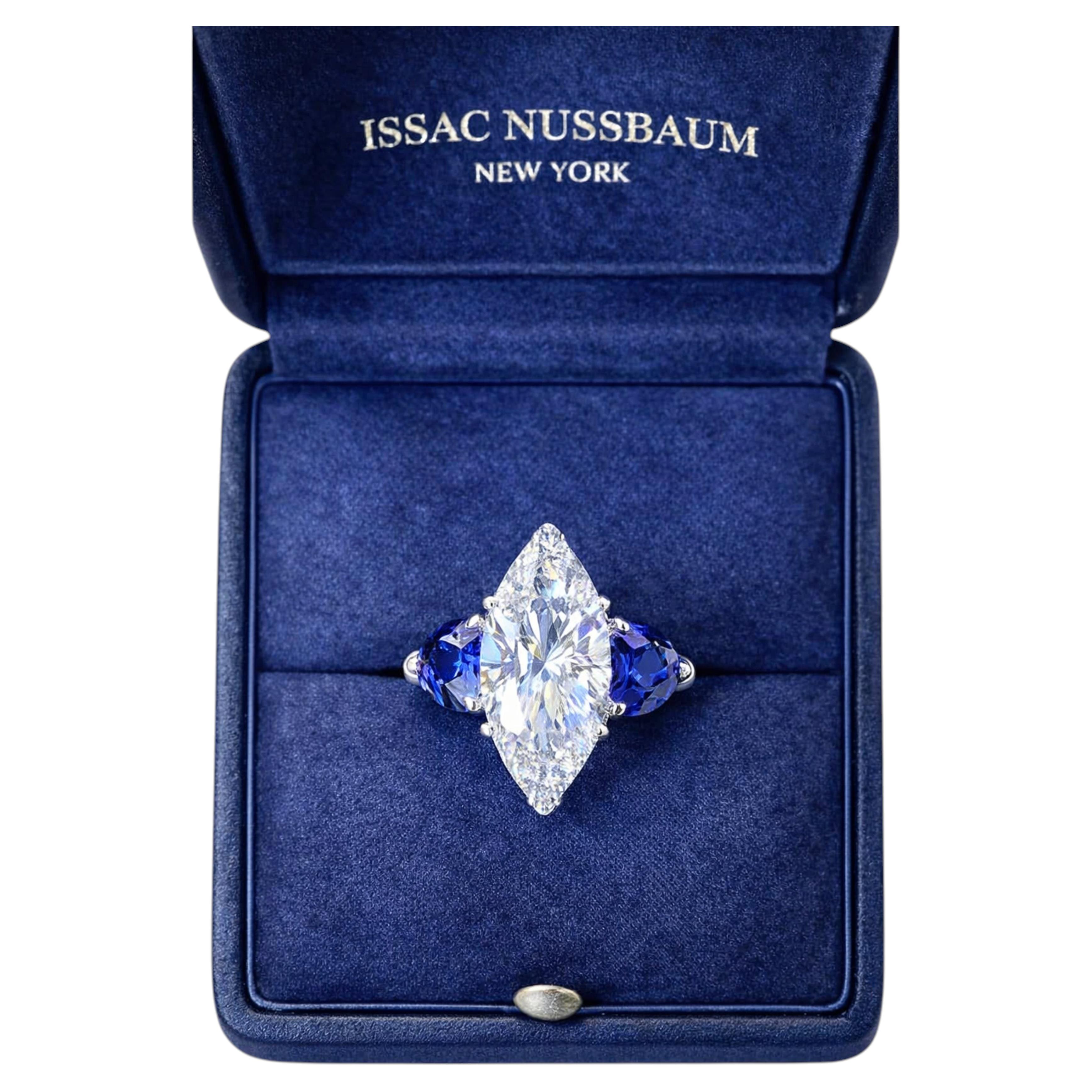 Issac Nussbaum GIA Certified Platinum 5.25 Marquise Diamond Ring For Sale