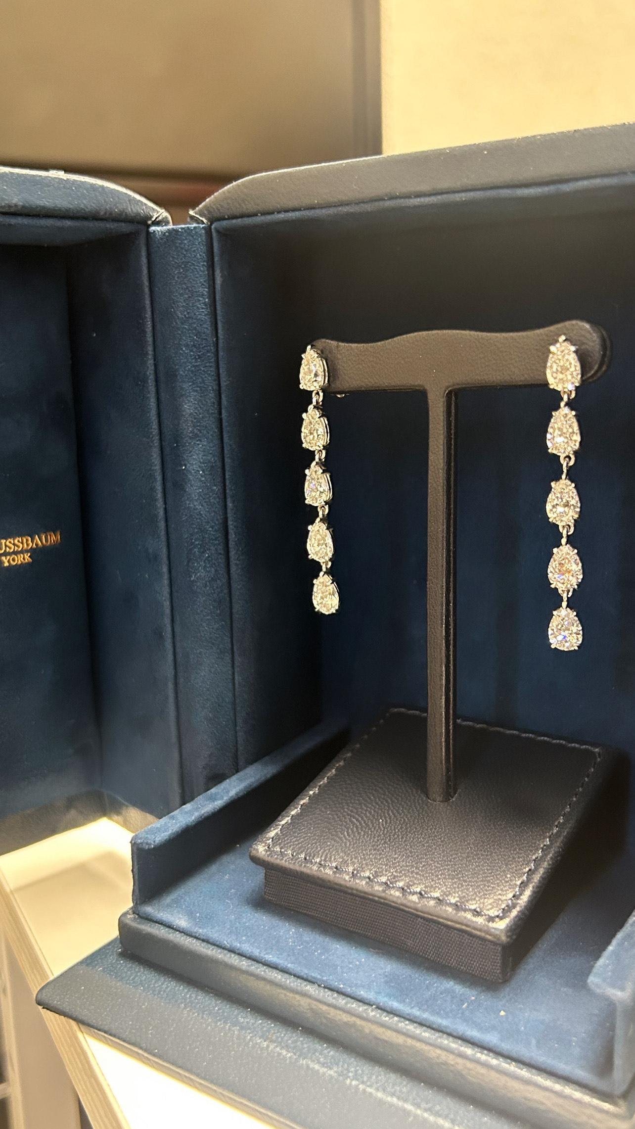 Modern Issac Nussbaum GIA Certified Platinum Pear Shape Diamond Dangle Earrings For Sale