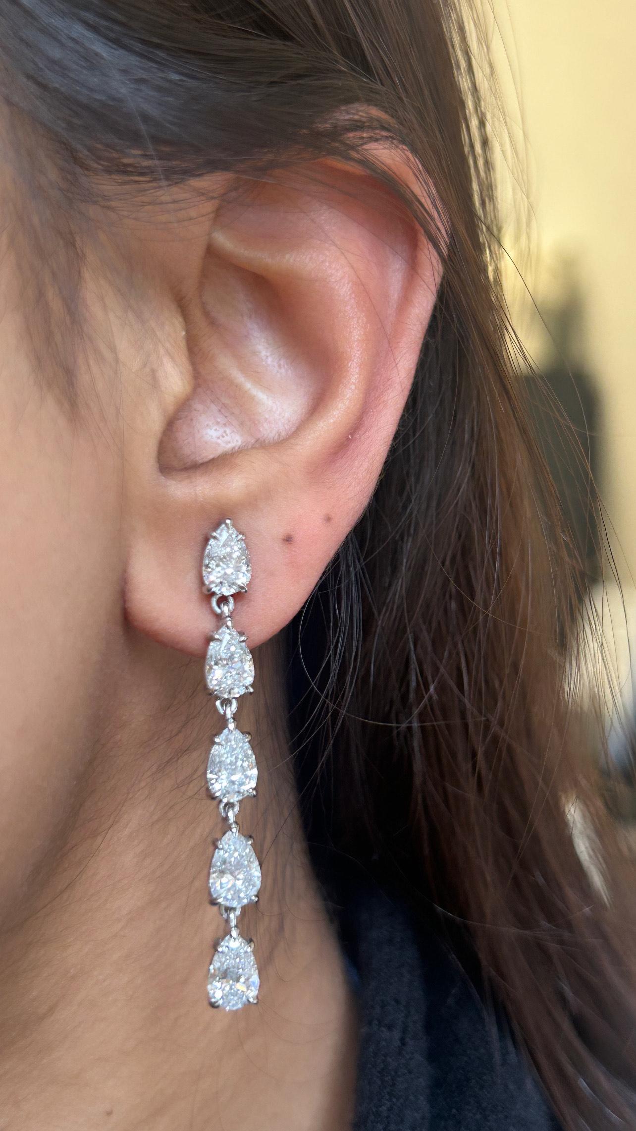 Pear Cut Issac Nussbaum GIA Certified Platinum Pear Shape Diamond Dangle Earrings For Sale