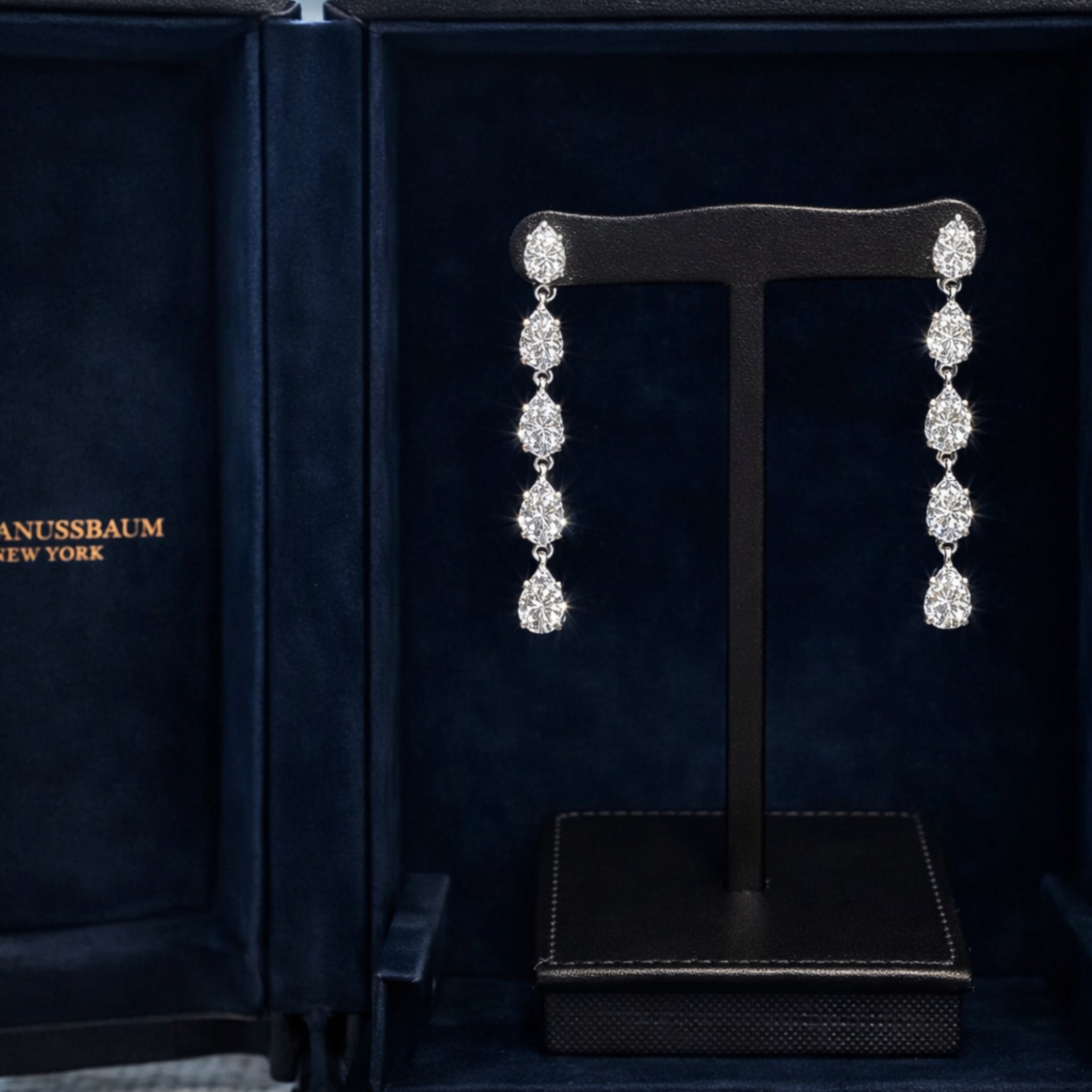 Issac Nussbaum GIA Certified Platinum Pear Shape Diamond Dangle Earrings For Sale