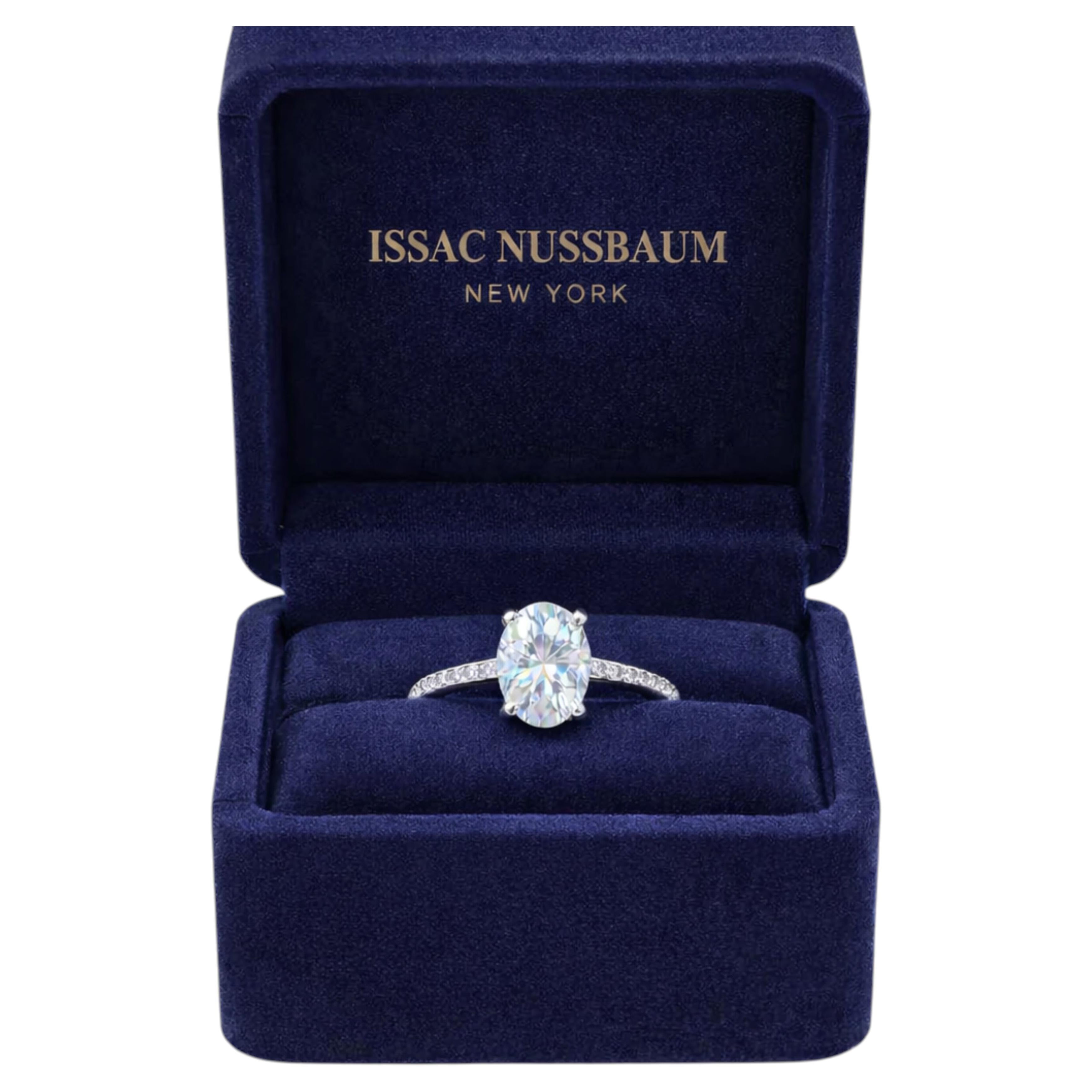 Bague de fiançailles Issac Nussbaum en platine avec diamant ovale de 2,03 carats. en vente