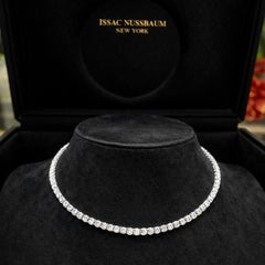 Collier de tennis en or blanc 18 carats Issac Nussbaum avec diamants ronds de 19,62 carats