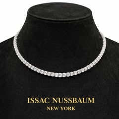 Collier de tennis en or blanc 18 carats Issac Nussbaum avec diamants ronds de 19,62 carats