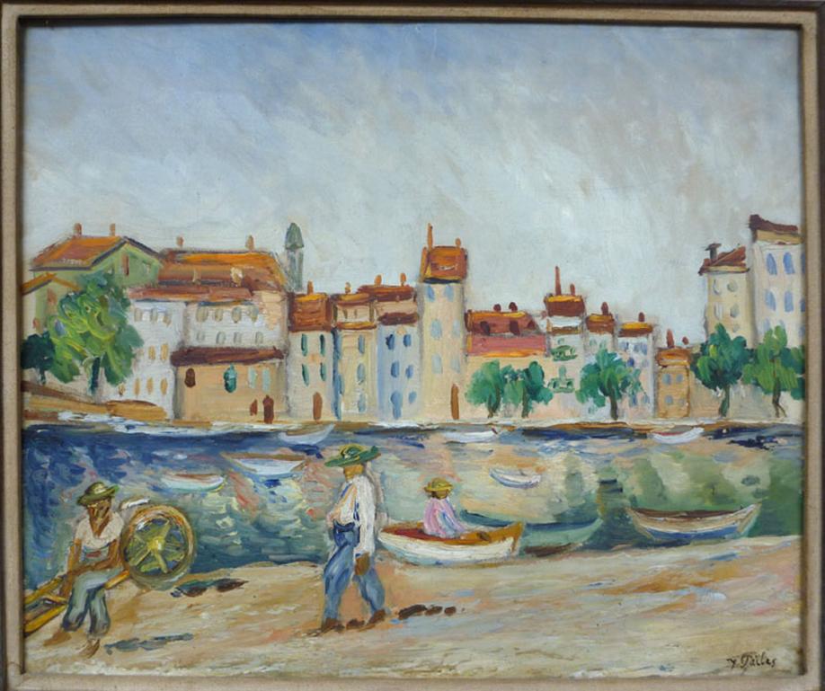 Fishermen – Russisch-französisch – Painting von Issac Pailes
