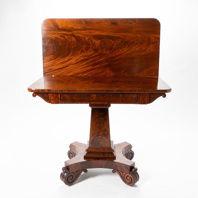 Issac Vose Cubus Mahogany Flip Top Game Table with Scroll Feet, 1815-20 4